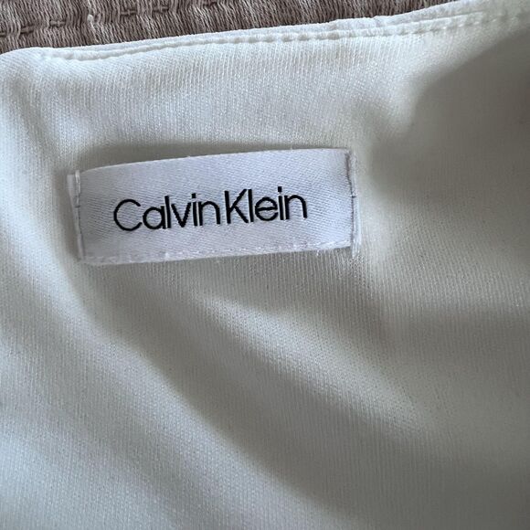 Calvin Klein Dress Womens XS White Bow Shoulder Sheath Midi 3/4 Sleeve Back Zip - Picture 9 of 16